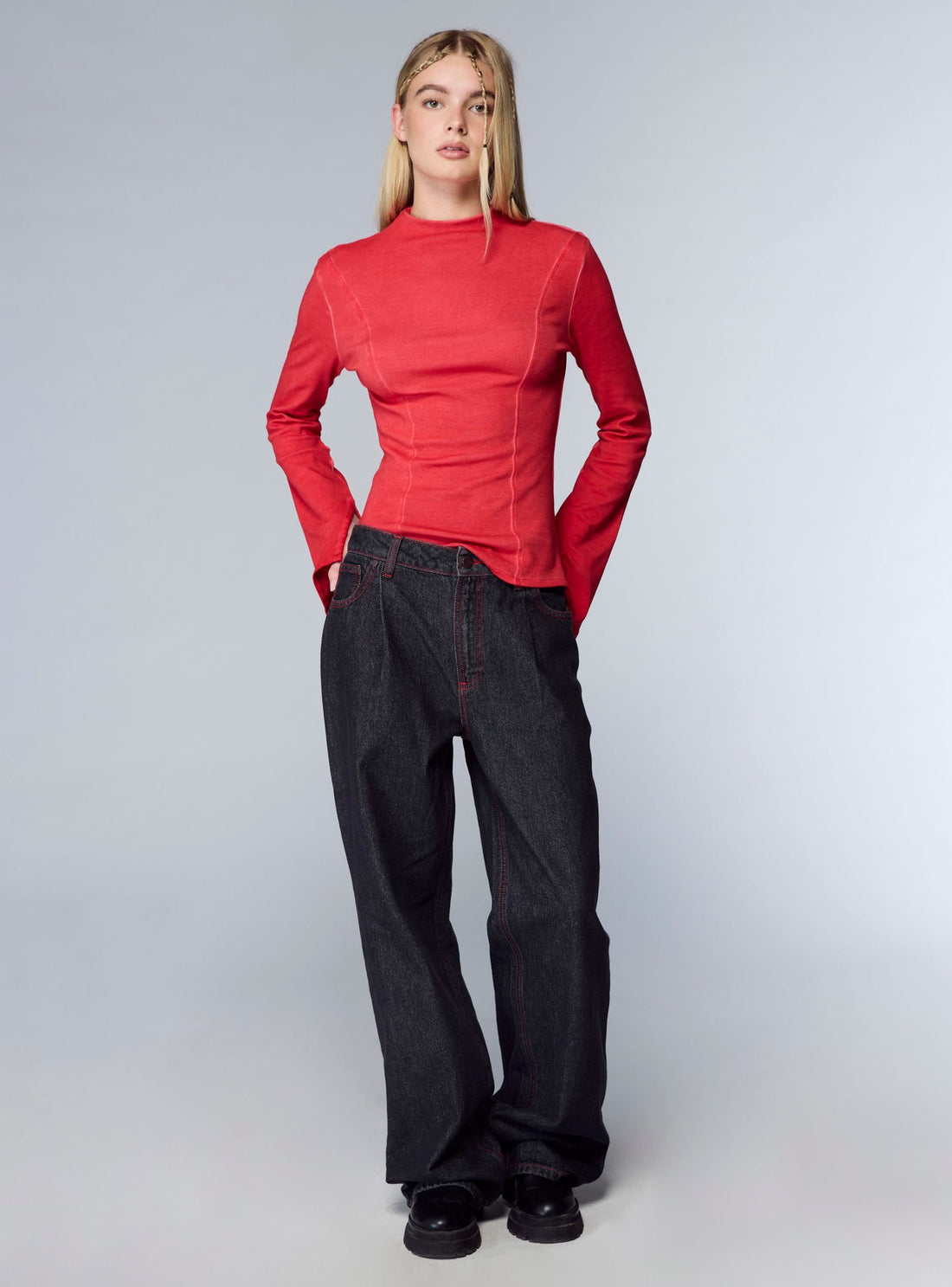 Jeans wide leg con impunture a contrasto TRNPOPLAB