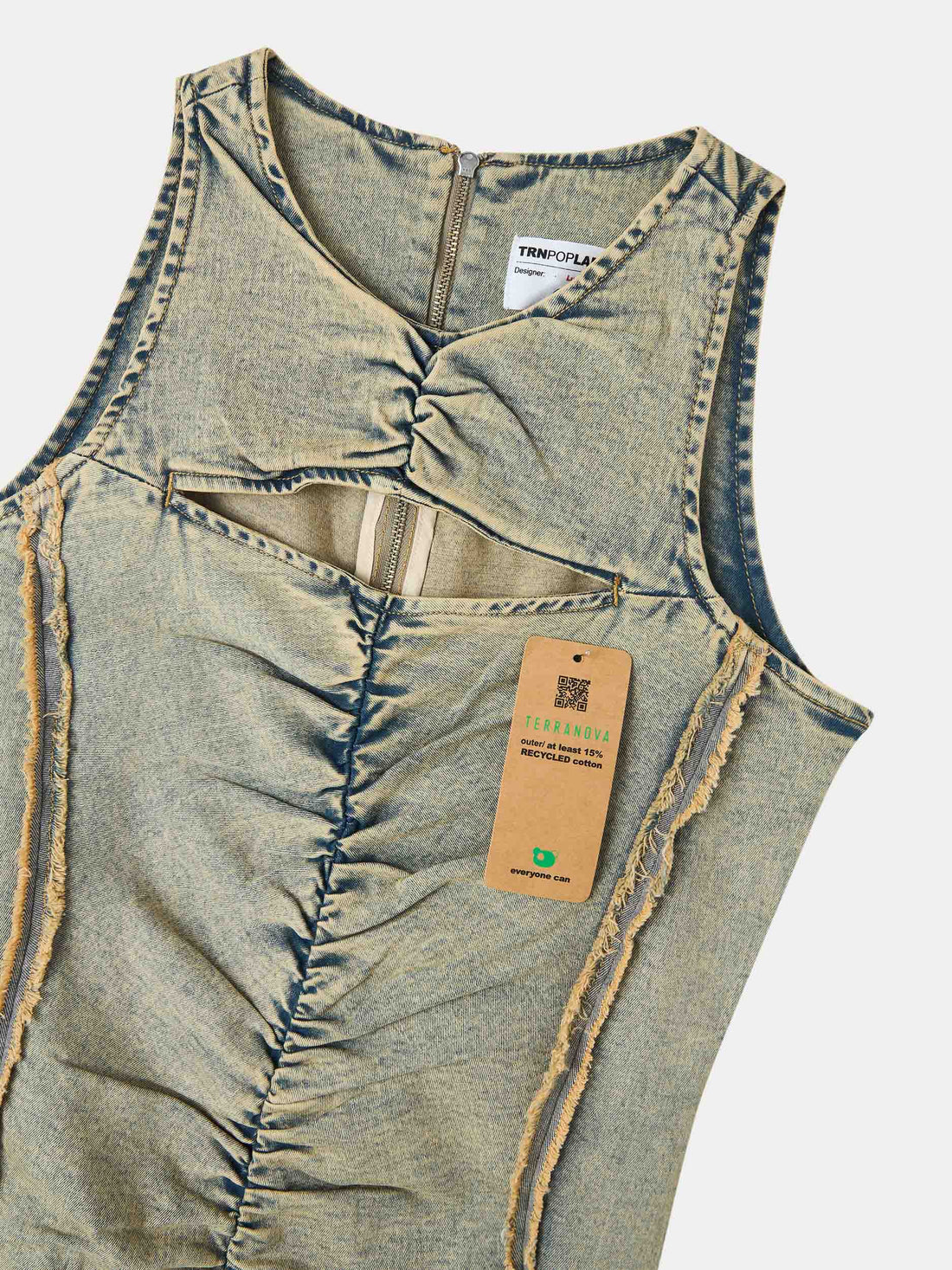 Vestito di jeans aderente con arricciature e oblò TRNPOPLAB
