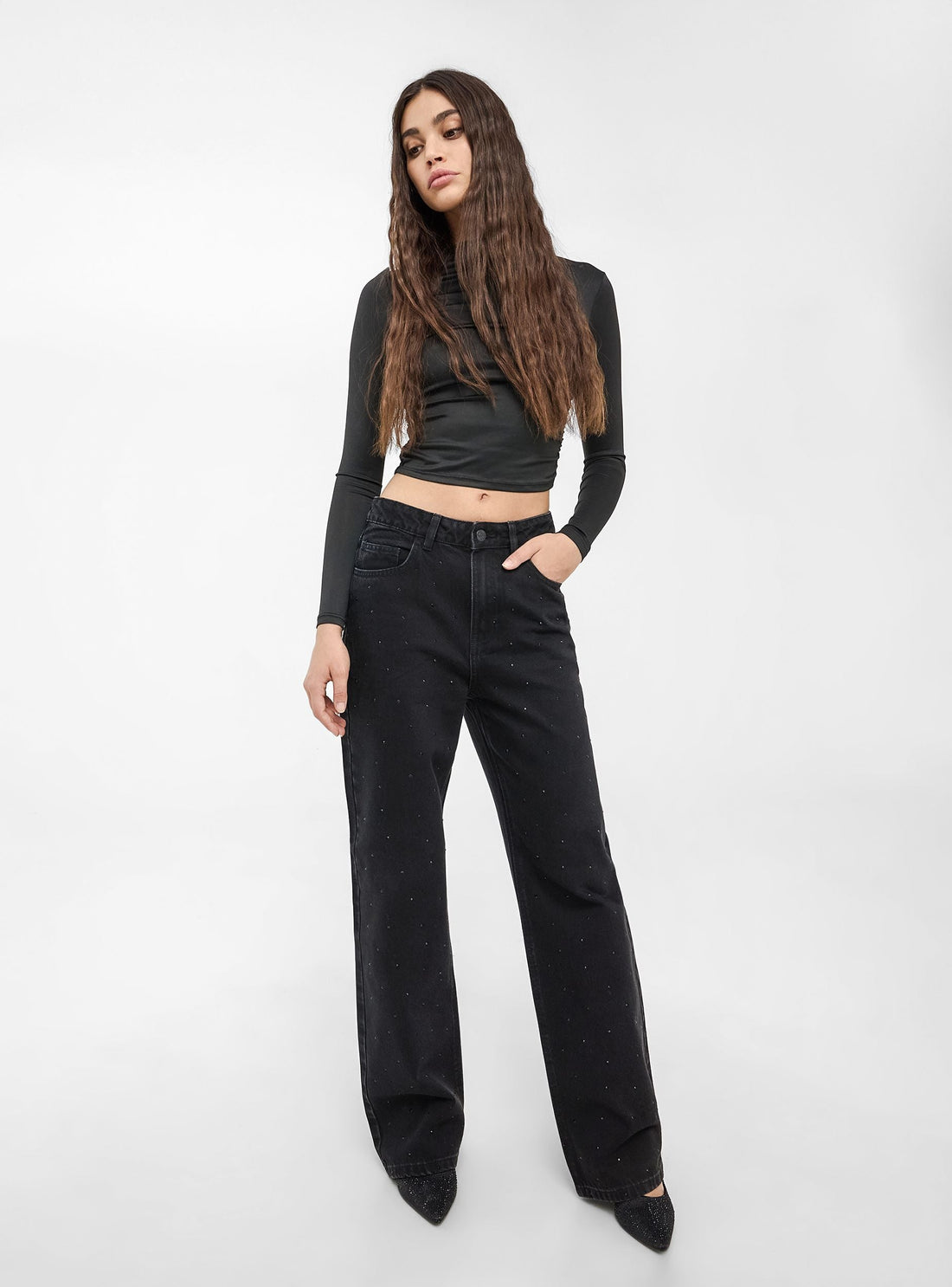 Jeans wide leg con strass