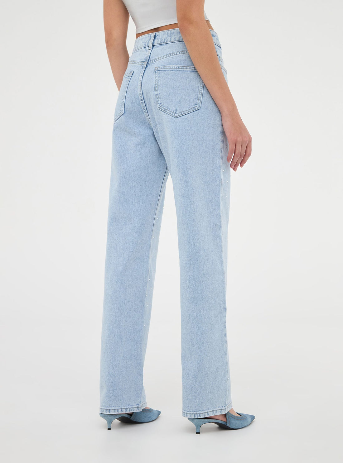 Jeans wide leg con strass