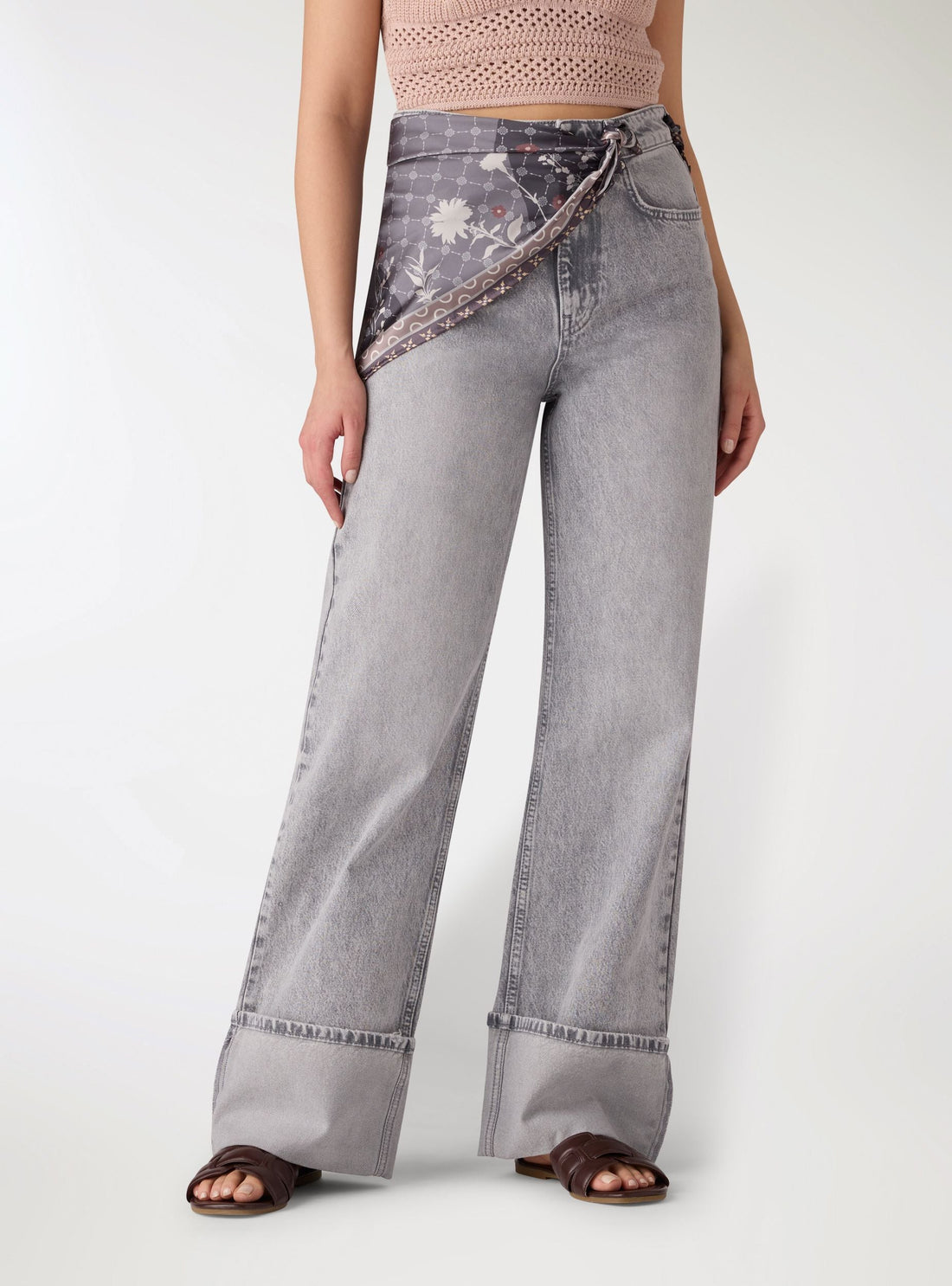 Jeans wide leg con bandana