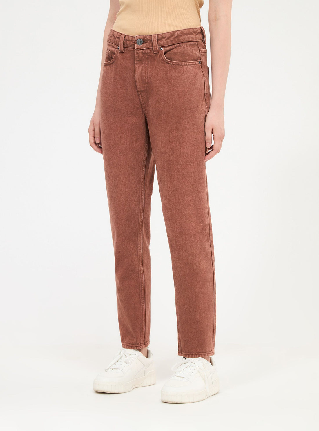 Jeans mom fit tinta unita