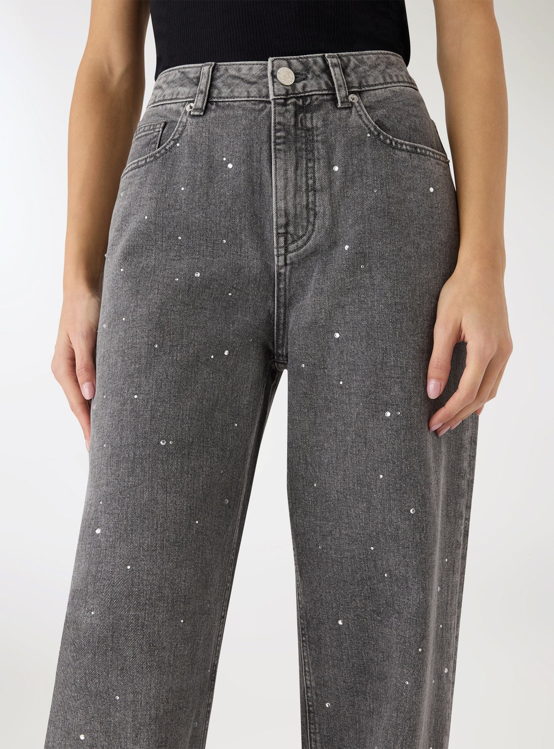 Jeans wide leg con strass