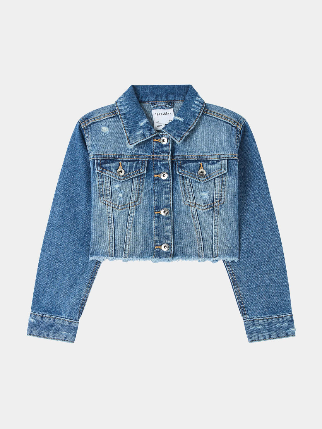 Giubbino crop di jeans con strappi