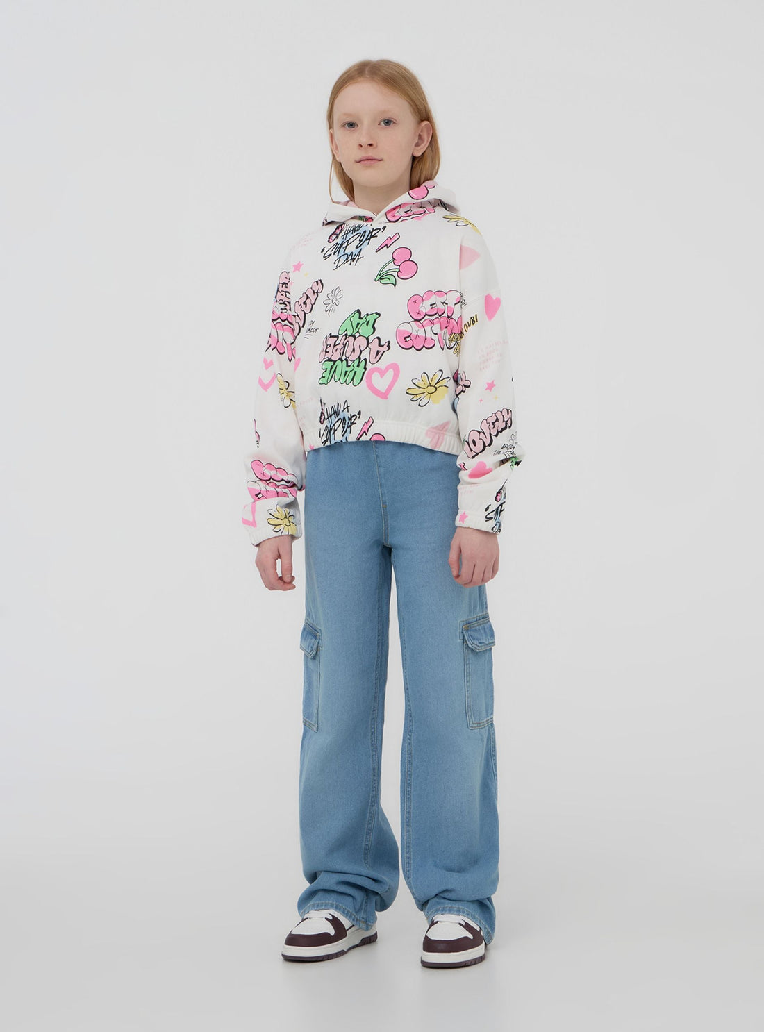 Jeans wide leg cargo in chambray