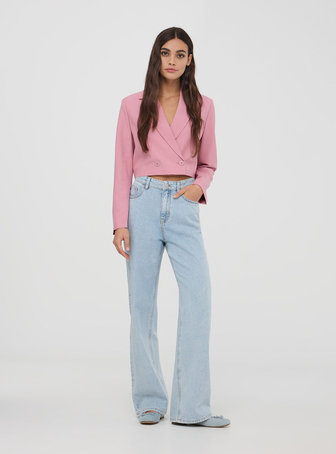 Jeans wide leg con strass