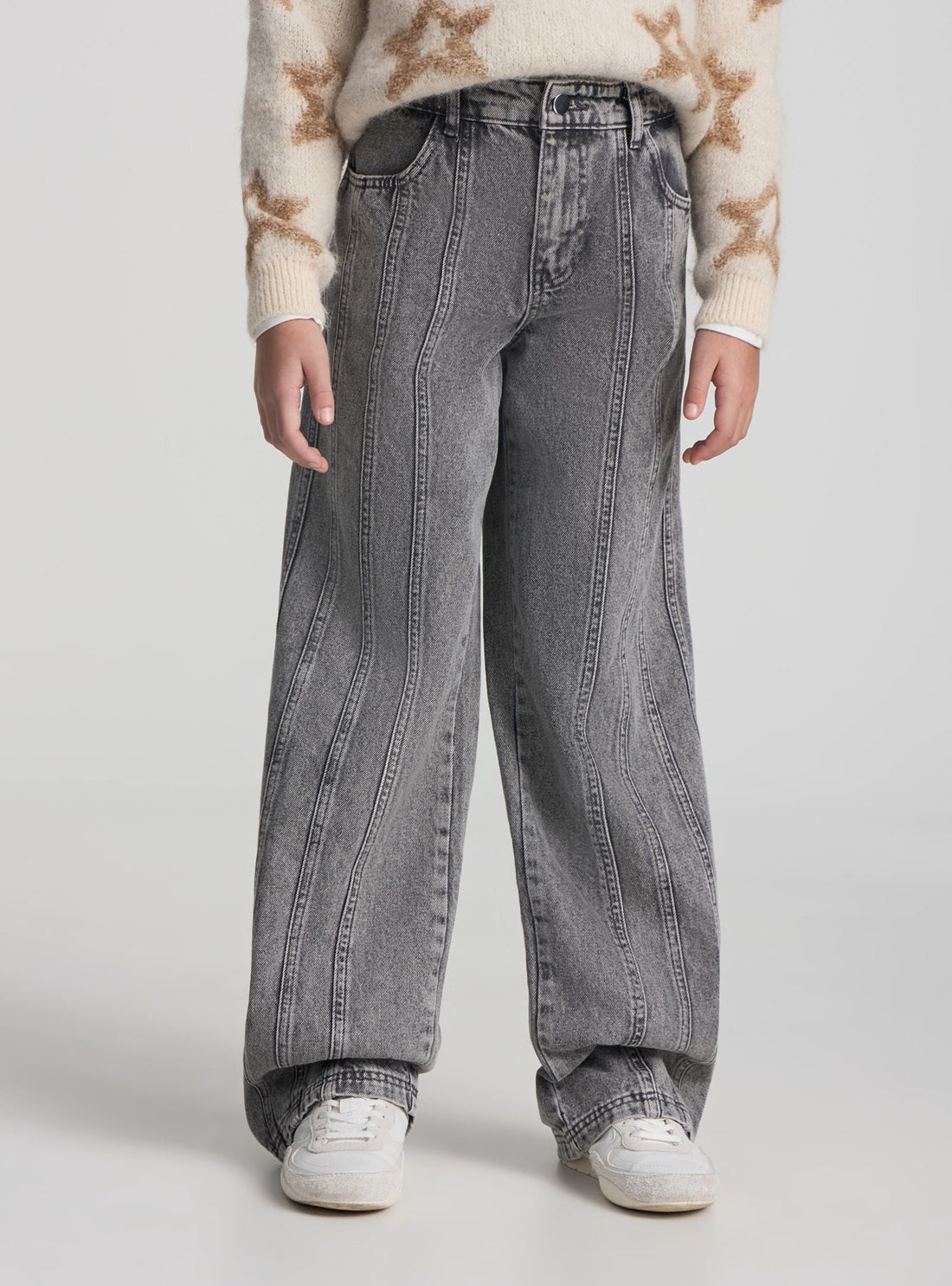 Jeans wide leg con impunture