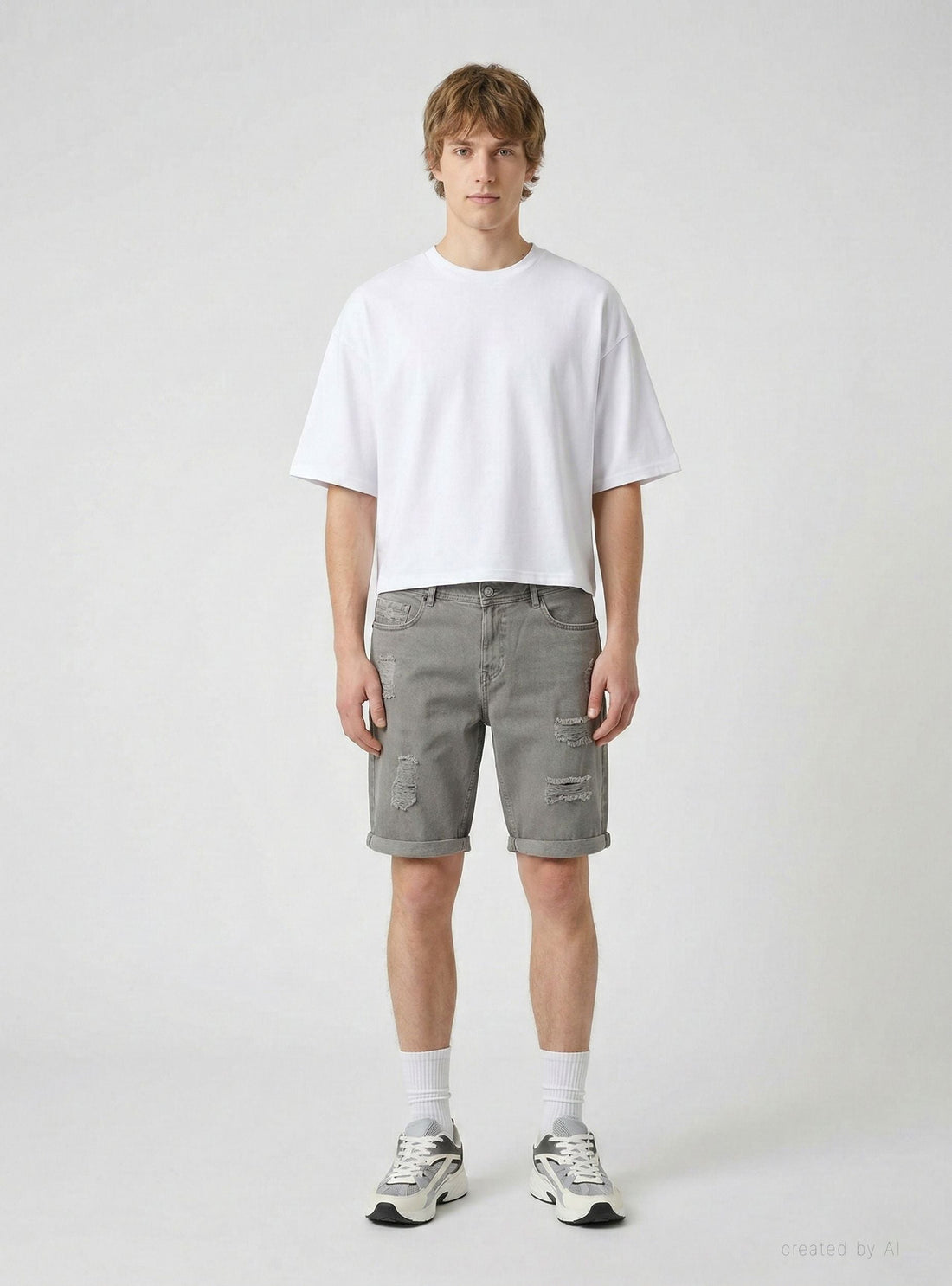 Bermuda in denim con strappi