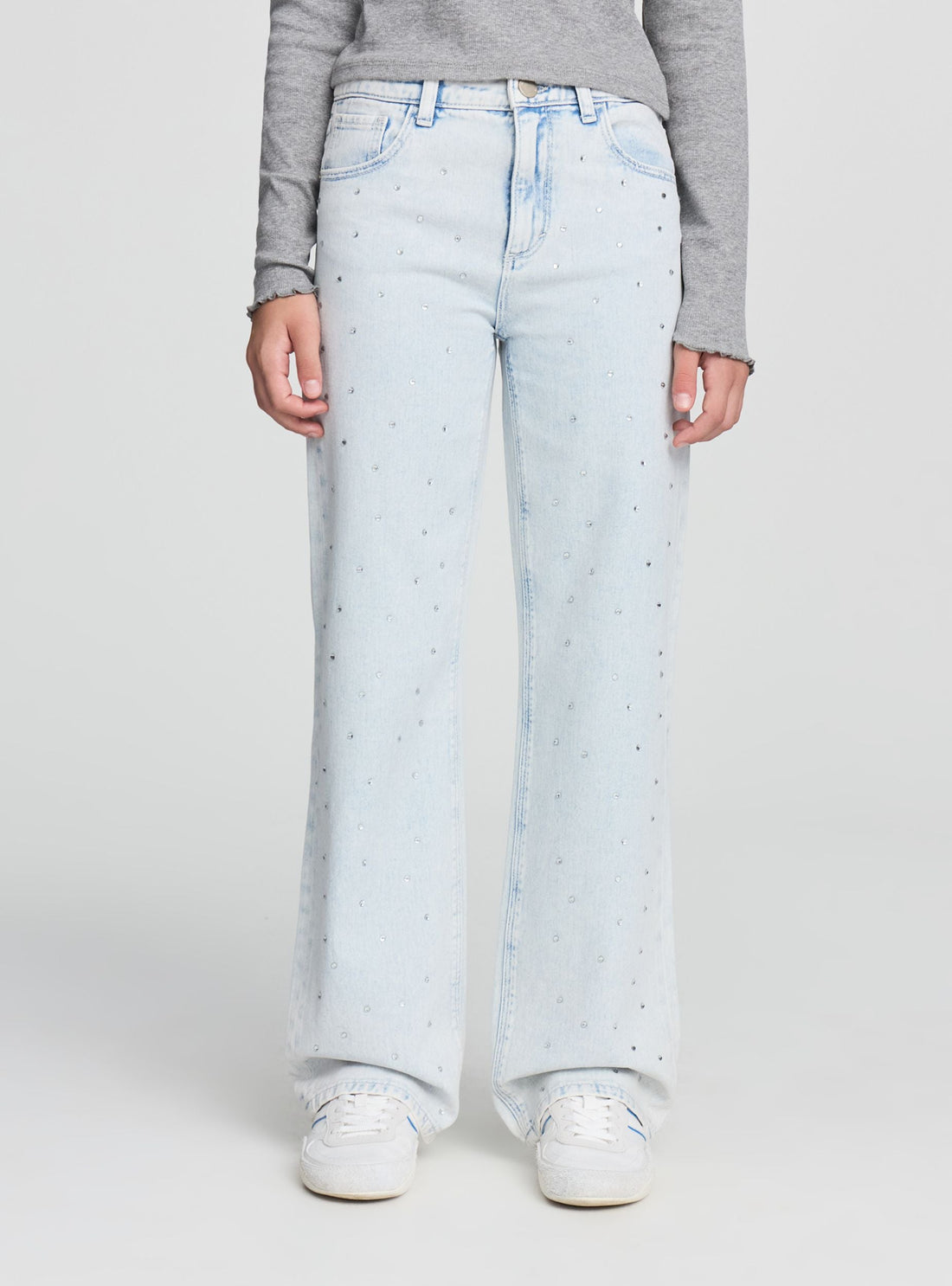 Jeans wide leg con strass