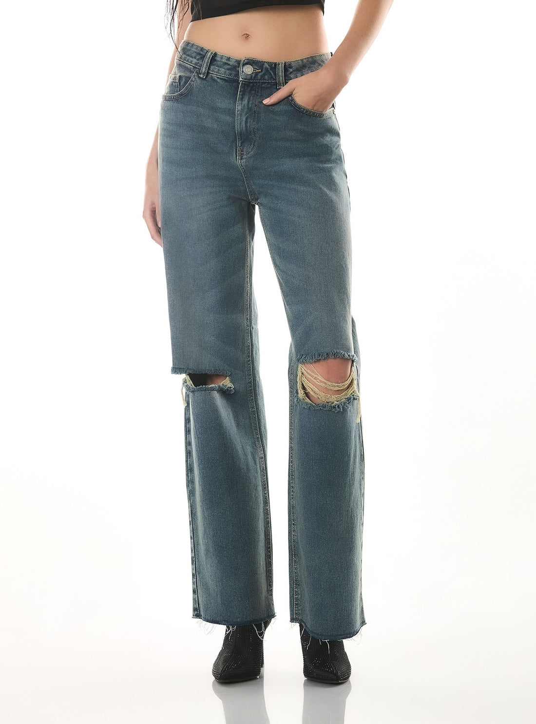 Jeans wide leg con strappi