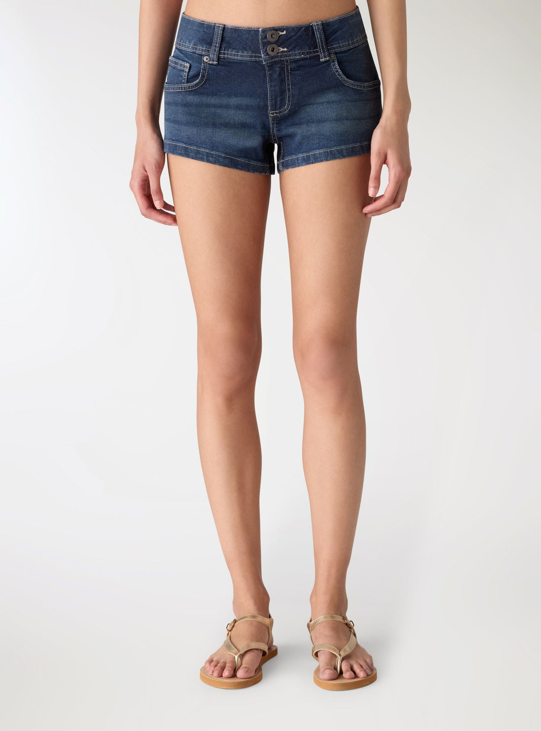 Jeans shorts vita bassa a tinta unita