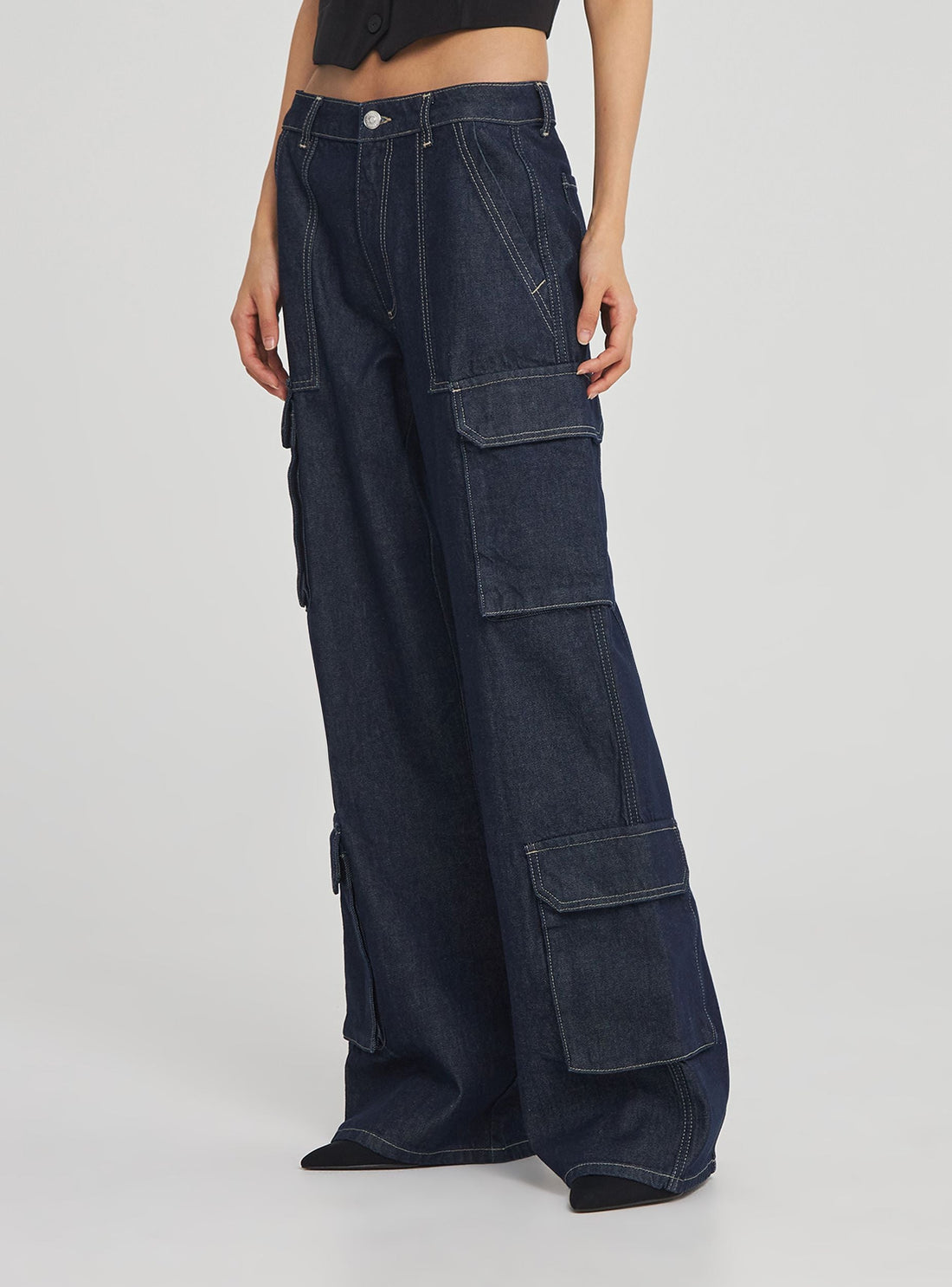 Jeans cargo multipocket blue black
