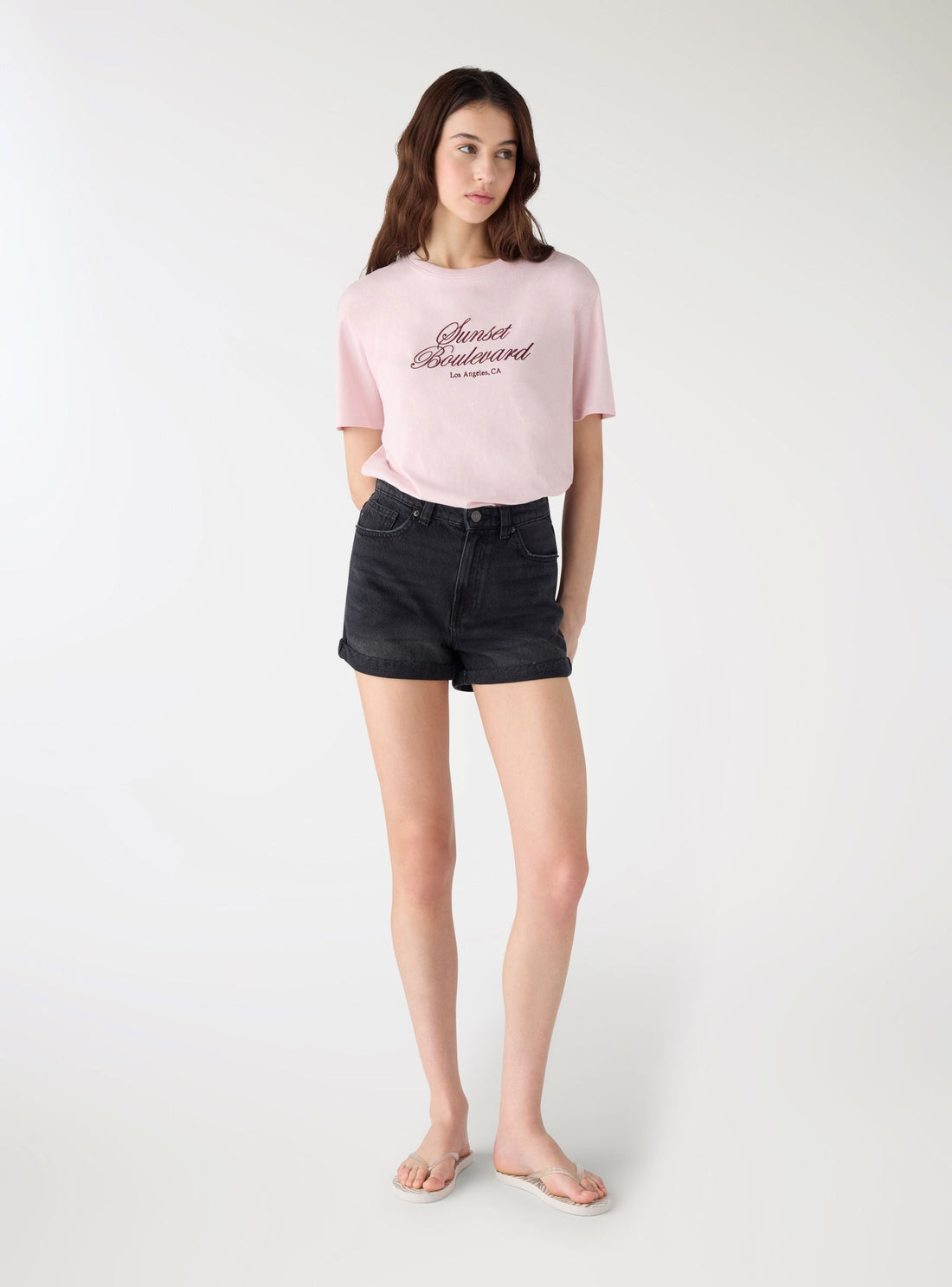 Jeans shorts mom fit a tinta unita