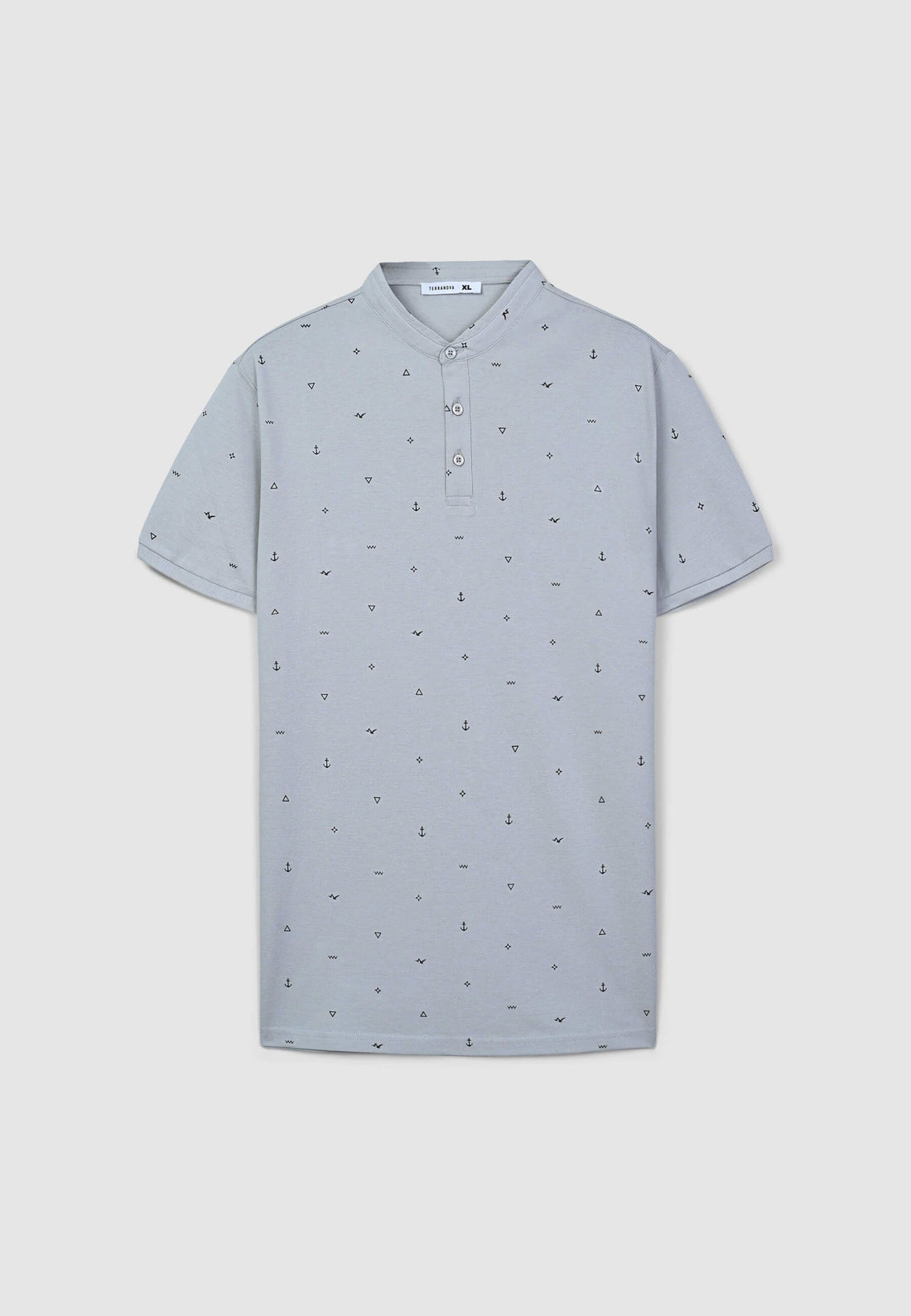 T-shirt serafino con colletto coreana in microfantasia