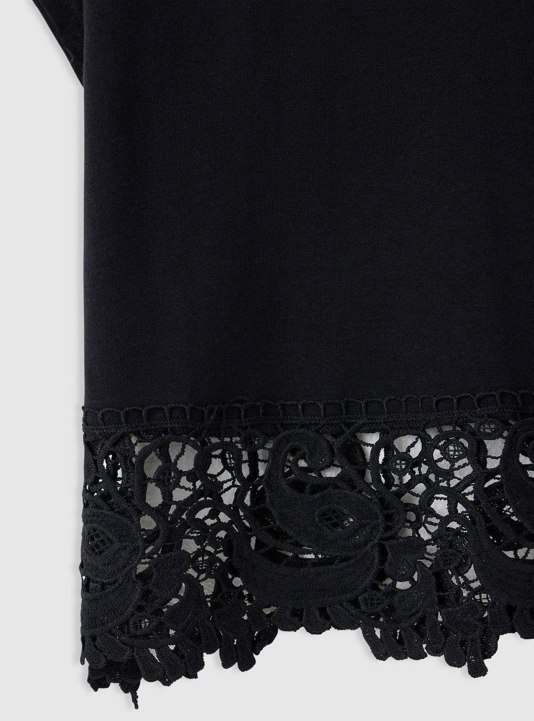 T-shirt crop ampia con bordo macramè