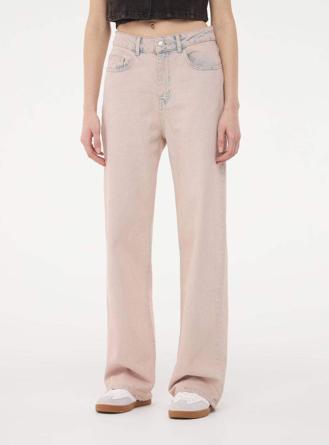 Jeans wide leg effetto sabbiato rosa