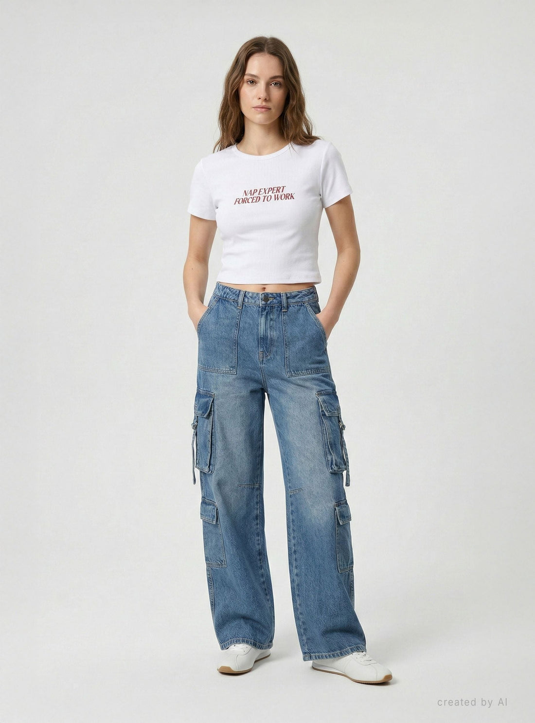 Jeans cargo a gamba ampia