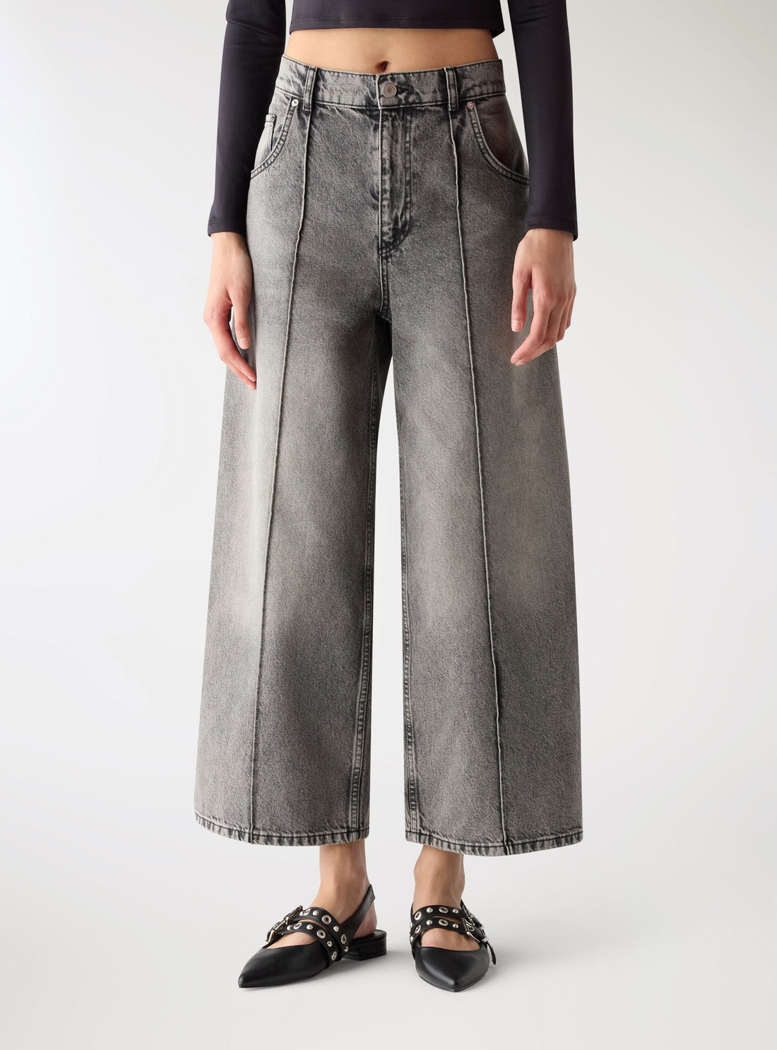 Jeans wide leg con nervatura