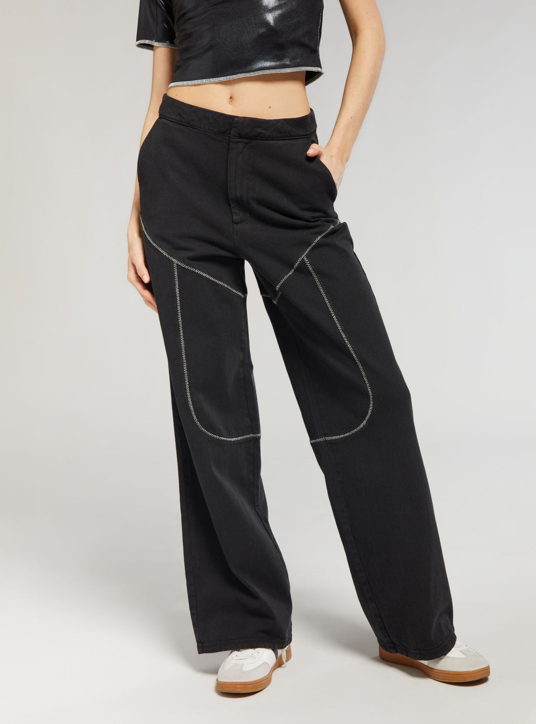 Jeans wide leg con cuciture a contrasto TRNPOPLAB