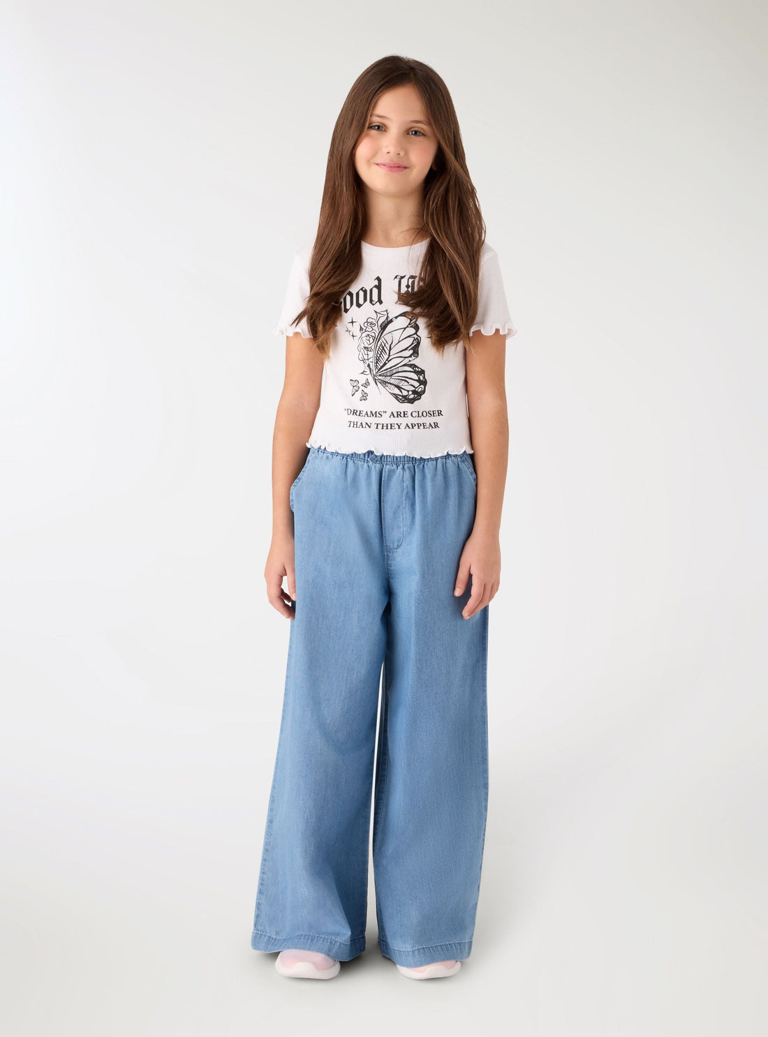 T-shirt con stampa farfalla e scritta