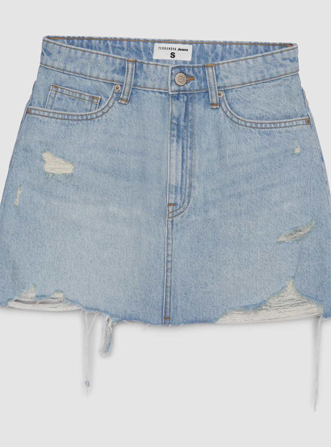 Minigonna denim con strappi e orlo sfrangiato