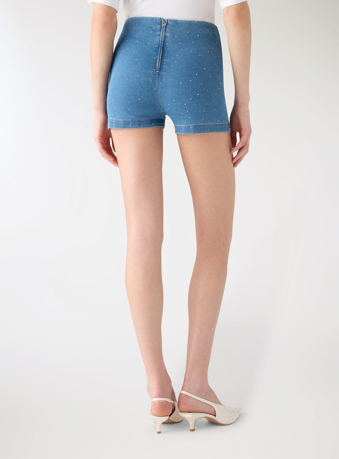 Shorts culotte in jeans con strass