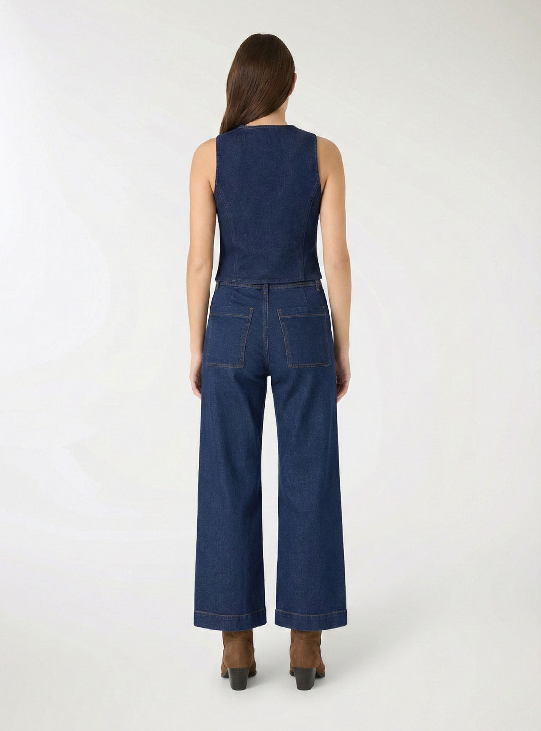 Jeans crop wide leg a tinta unita