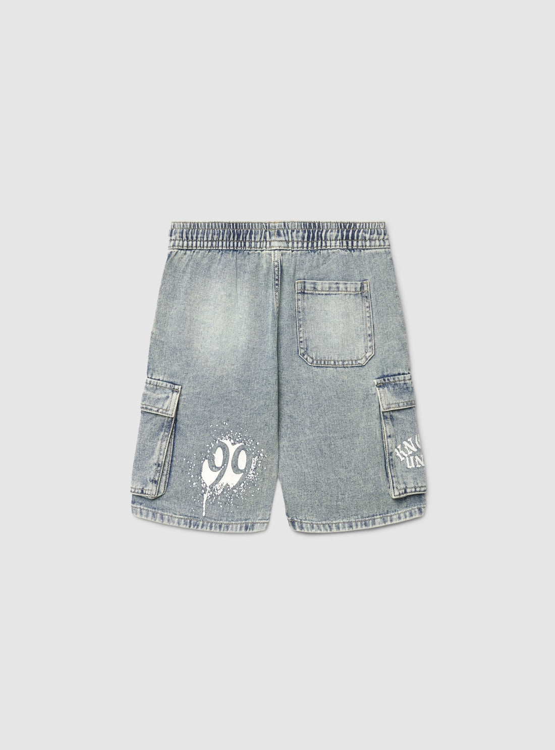 Pantaloncini jeans cargo con coulisse e stampe