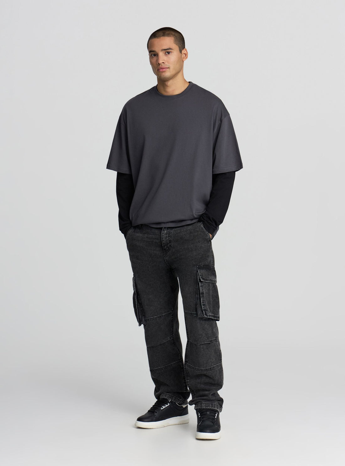 Jeans cargo oversize acid wash