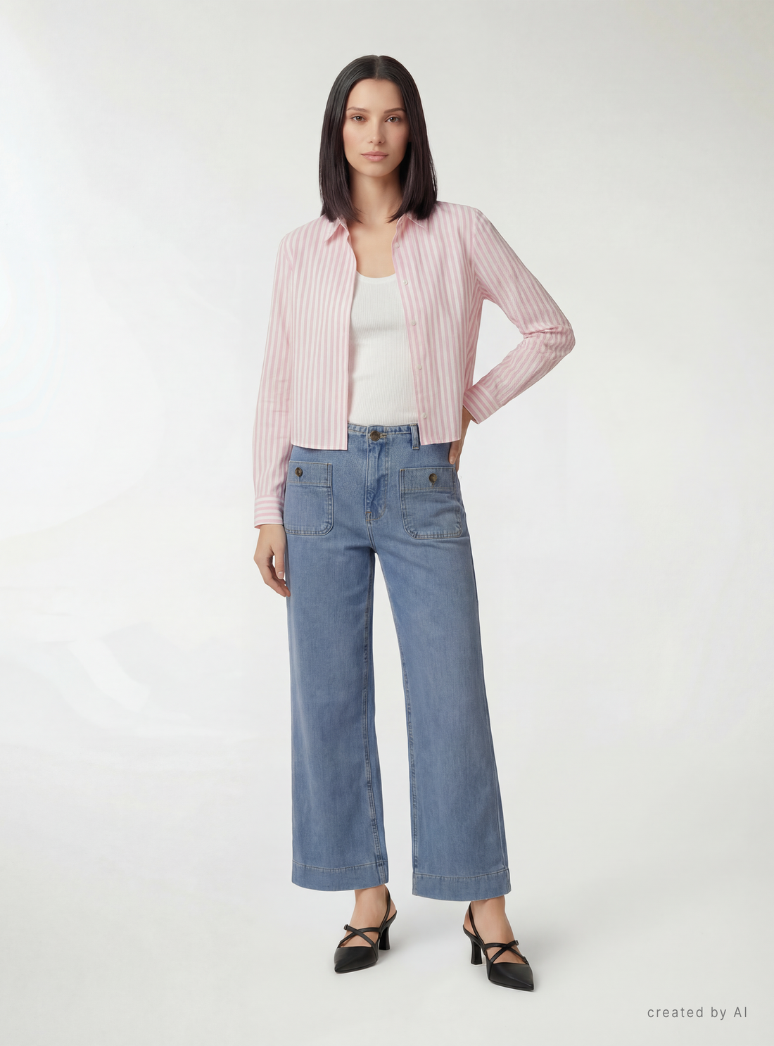 Jeans wide leg con tasche a toppa