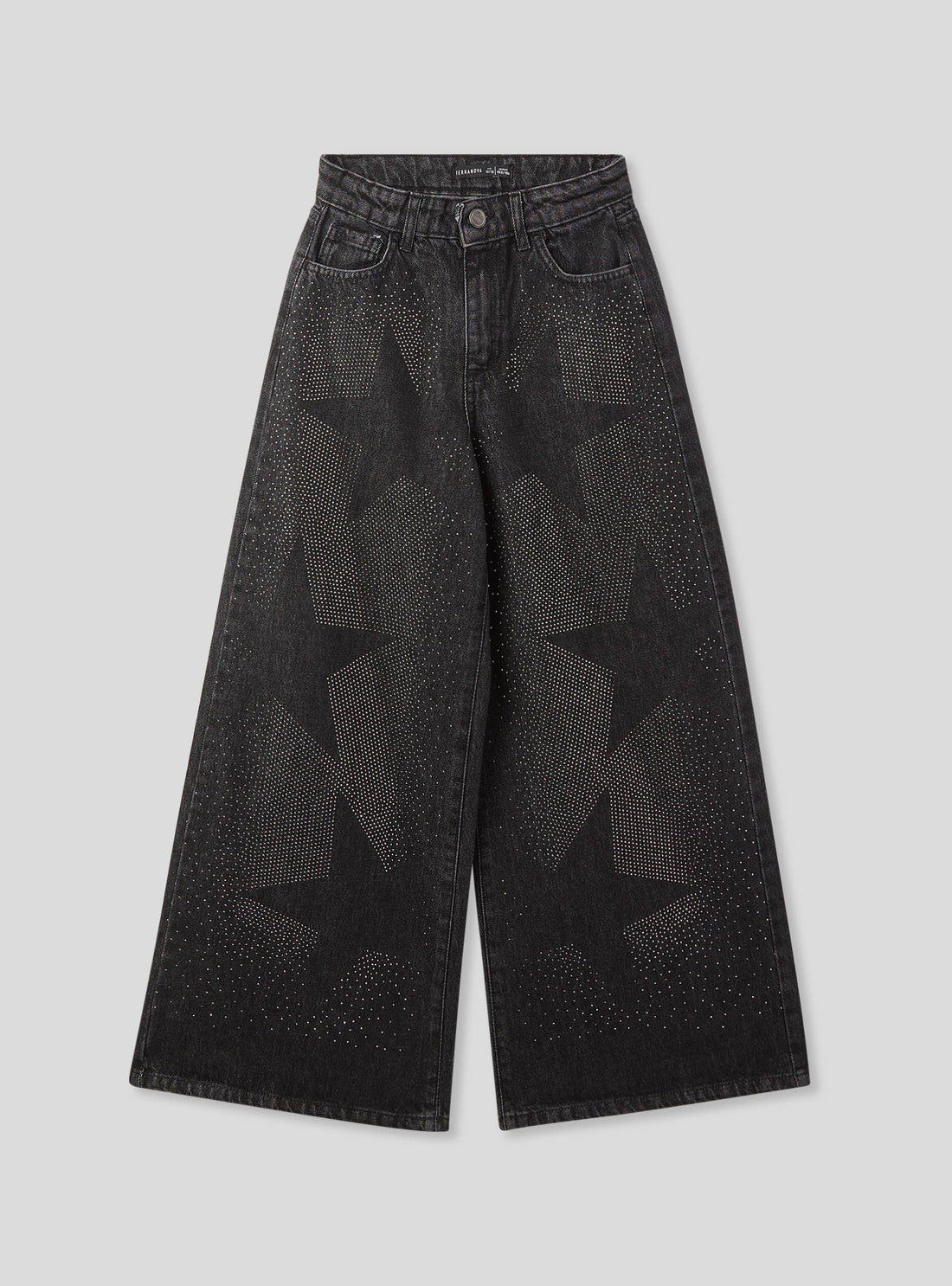 Jeans wide leg con strass e stelle